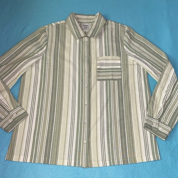 BLAIR cotton linen roll tab long sleeve button up chest pocket stripe NEW size L - Picture 6 of 11
